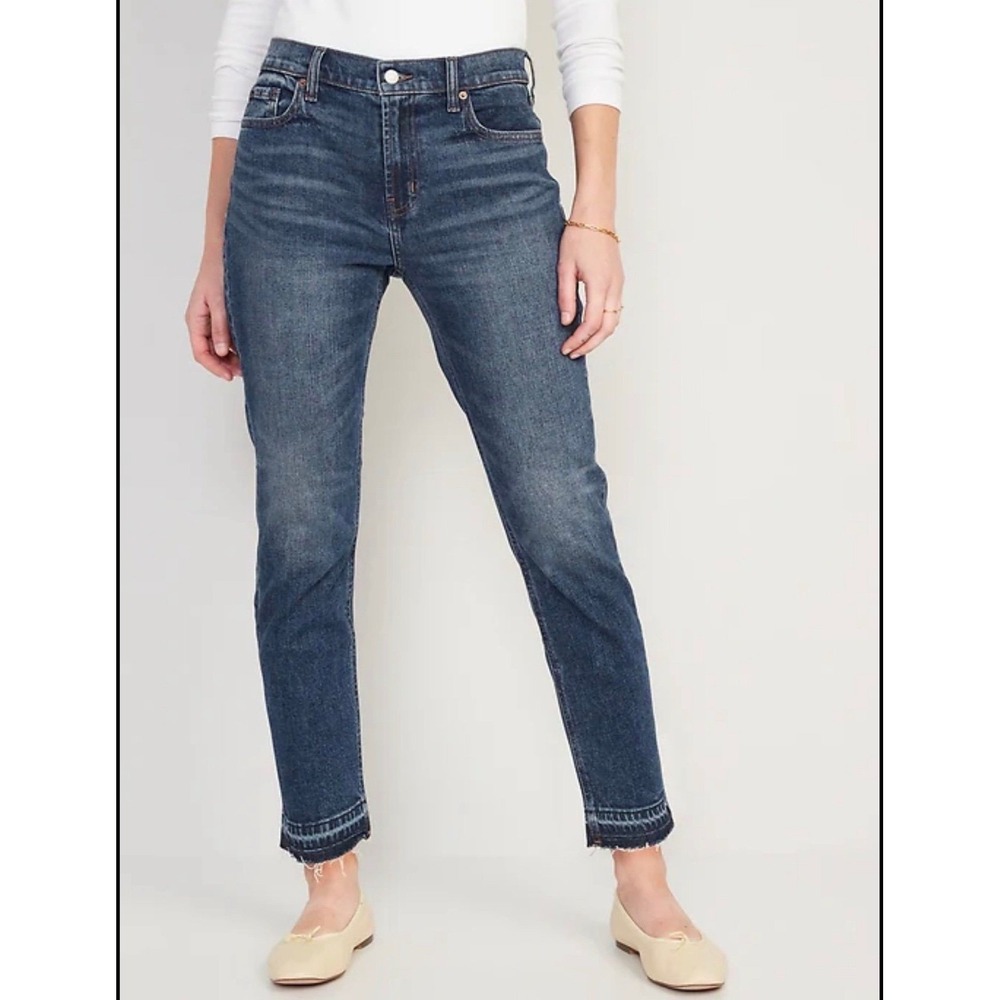 Old Navy Mid Rise Boyfriend Jeans Women's Size 0 Blue Raw Hem Denim Pants